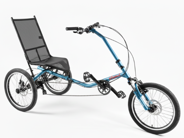 triciclo deportivo con respaldo dos ruedas traseras y una delantera